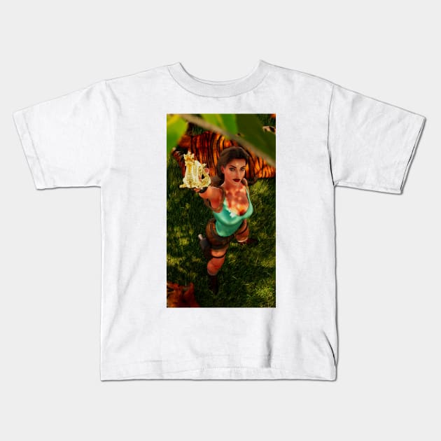 Lara Croft found the golden dragon Kids T-Shirt by James-Cr